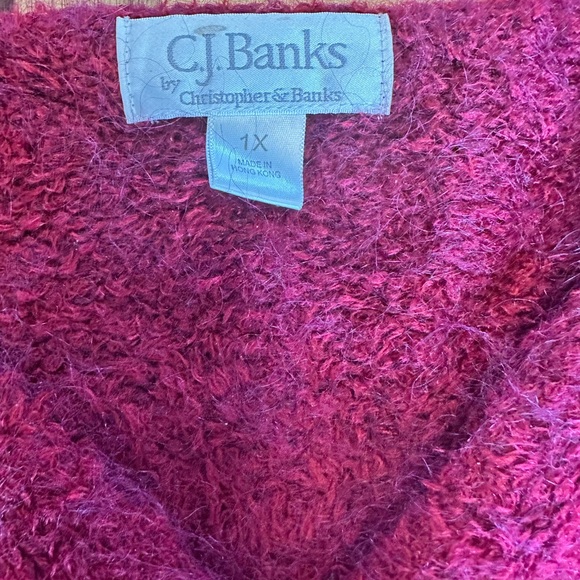 CJ Banks Fuzzy Soft Mohair Blend Deep Red Button Front Cardigan Sweater 1X - Picture 8 of 11